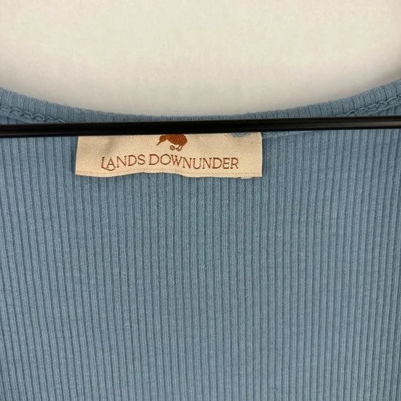Lands Downunder Linen Dress Womens Large Blue‎ Abstract Knit Ribbed Square Neck - Picture 5 of 16